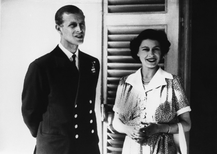 The couple pose in the drawing room of the Villa Guardamangia in 1950 on Princess Elizabeth's 24th birthday.  