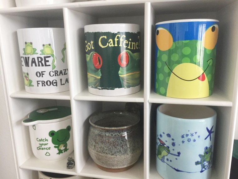 An up-close view of some mugs in the prized collection.