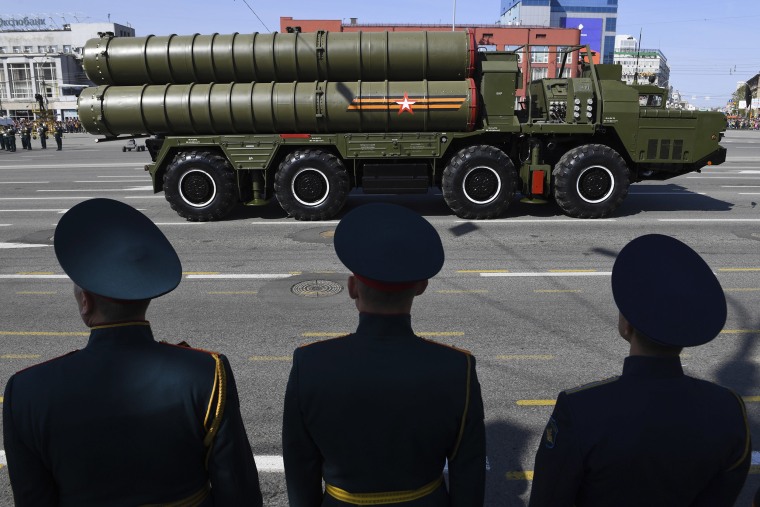 Image: A Russian S-400 surface-to-air missile system rolls down Lenin square during the Victory Day parade in Novosibirsk, Russia