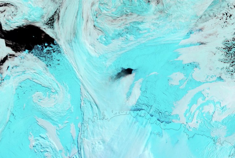 Image: The hole in the sea ice offshore of the Antarctic coast was spotted by a NASA satellite on Sept. 25, 2017.