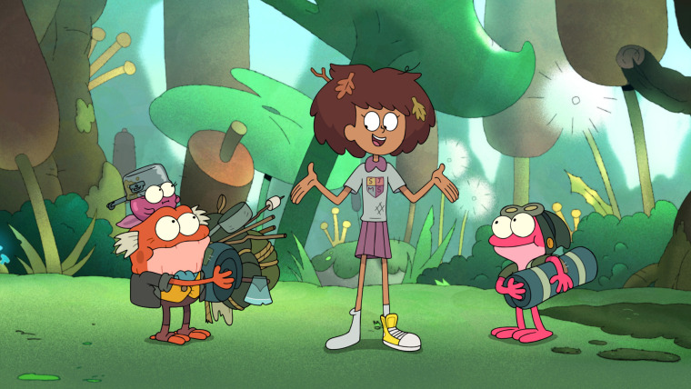 Polly, Hop Pop, Anne and Sprig from Disney's \"Amphibia\"