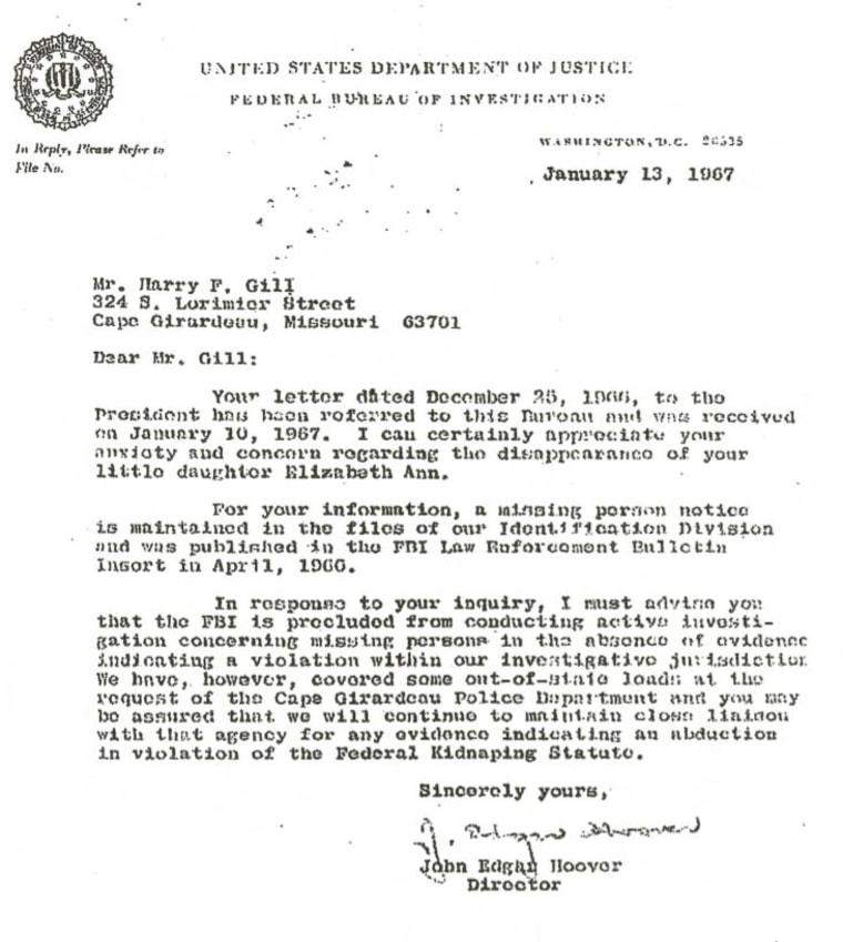 The reply from FBI Director J. Edgar Hoover in January of 1967.