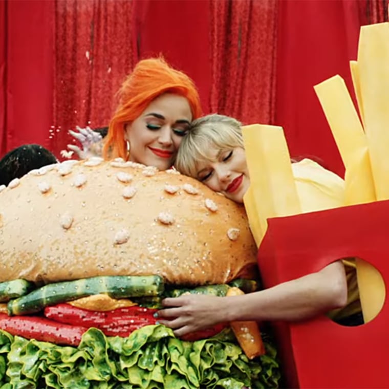 No more bad blood? Perry and Swift are a burger and fries in the video for Swift's song, "You Need to Calm Down."