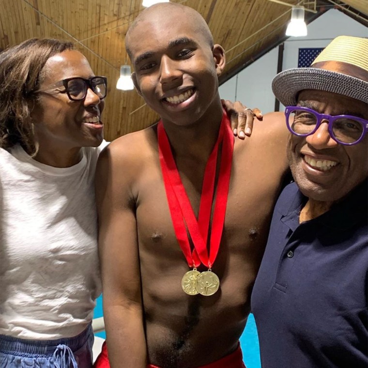 Deborah Roberts and Al Roker celebrated their son Nick's success at the New York Special Olympics swim meet Saturday.