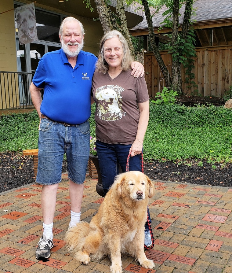 Michael and Zina Goodin founded the Old Friends Senior Dog Sanctuary in Mount Juliet, Tennessee in 2012. They're pictured here with one of their rescued senior dogs, Barry.