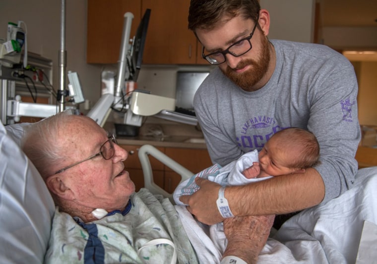 Great-grandson Zach Fandrich and great-great grandson, Grayson, have the middle name David in honor of 85-year-old David Spaulding. 