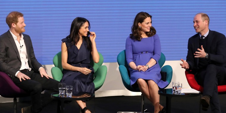Image: Britain's Prince Harry, his fiancee Meghan Markle, Prince William and Catherine, Duchess of Cambridge attend the first annual Royal Foundation Forum held at Aviva in London