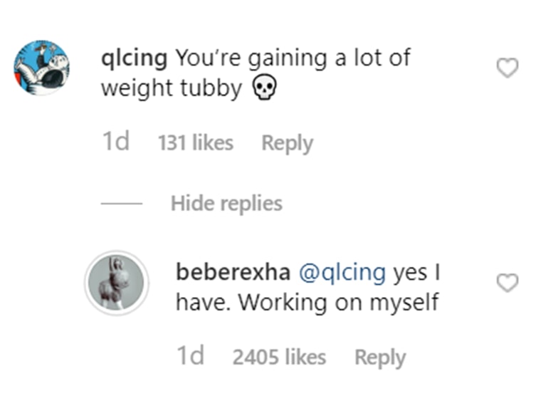 Not every comment on Bebe Rexha's Instagram post was positive.