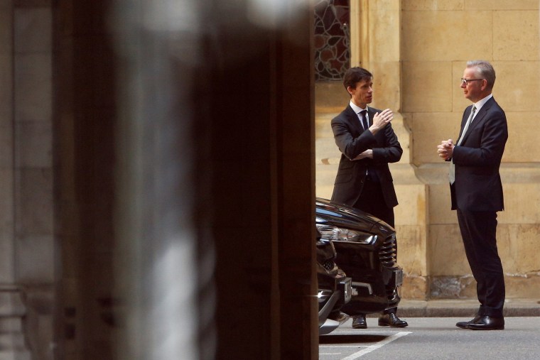 Image: Rory Stewart and Michael Gove talk near the Parliament grounds in London