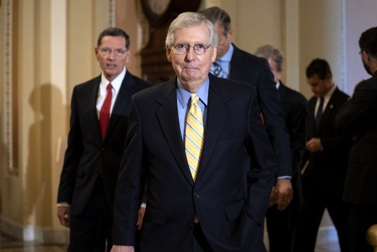 Image: Senate Majority Leader Mitch McConnell arrives to speak with reporters at the Capitol on June 11, 2019.