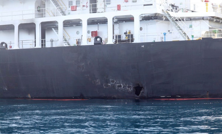 Image: Hull penetration and blast damage on the Japanese-owned Kokuka Courageous tanker, a day after it sustained a limpet mine attack while operating in the Gulf of Oman on June 14, 2019.