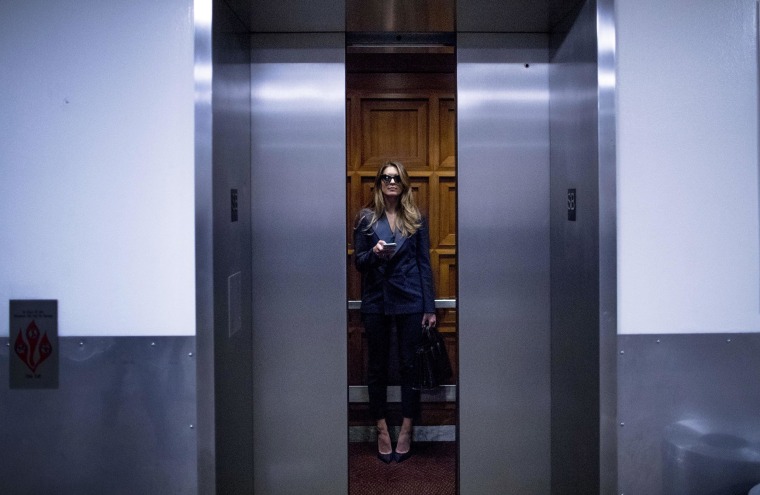Image: Former White House communications director Hope Hicks leaves following a closed-door interview with the House Judiciary Committee on Capitol Hill