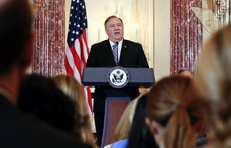 Image: Secretary of State Mike Pompeo speaks during the release of the Trafficking in Person Report at the State Department on June 20, 2019.