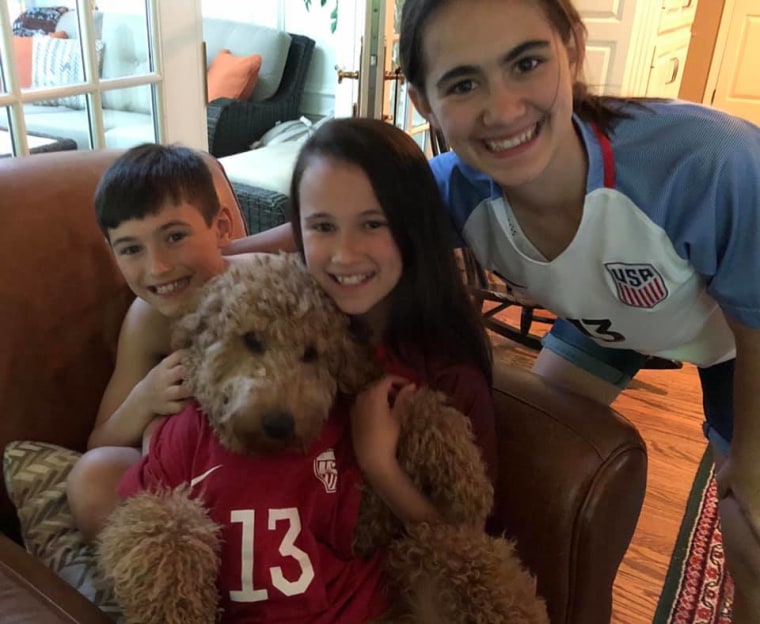 Arianna, Gabriella, and Julian Ording of Ridgefield, Connecticut, are all huge fans of the U.S. women's team, said their mom Tanya. Even the family dog, Oslo, sports an Alex Morgan jersey to cheer the team on when the family watches the games.