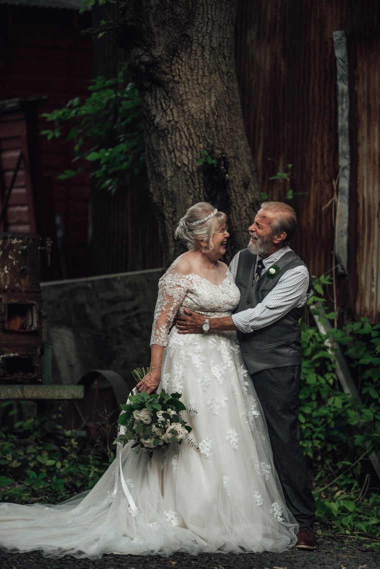 Grandma Poses for Anniversary Shoot in Her 70-Year-Old Wedding Gown