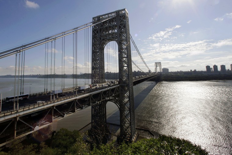 The George Washington Bridge spans the Hudson River between Fort Lee, New Jersey and New York.