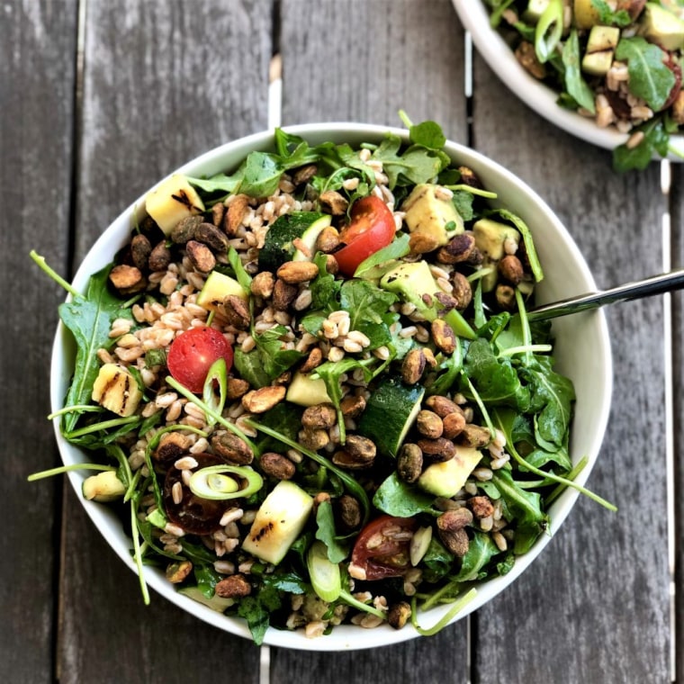 Lemony Herb Farro Salad with Avocado &amp; Grilled Zucchini