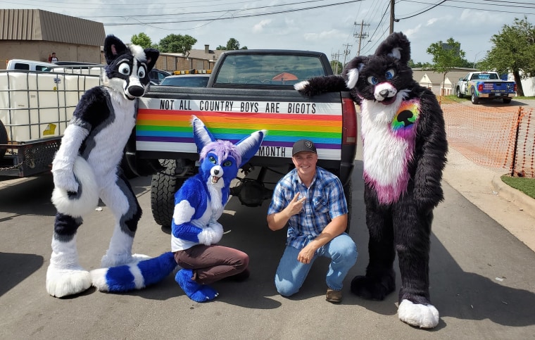 Cody Barlow, who first debuted his decorated tailgate earlier this month, attended Oklahoma City Pride.