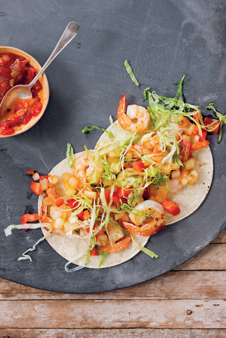 Grilled Shrimp Tacos with Honeydew Salsa