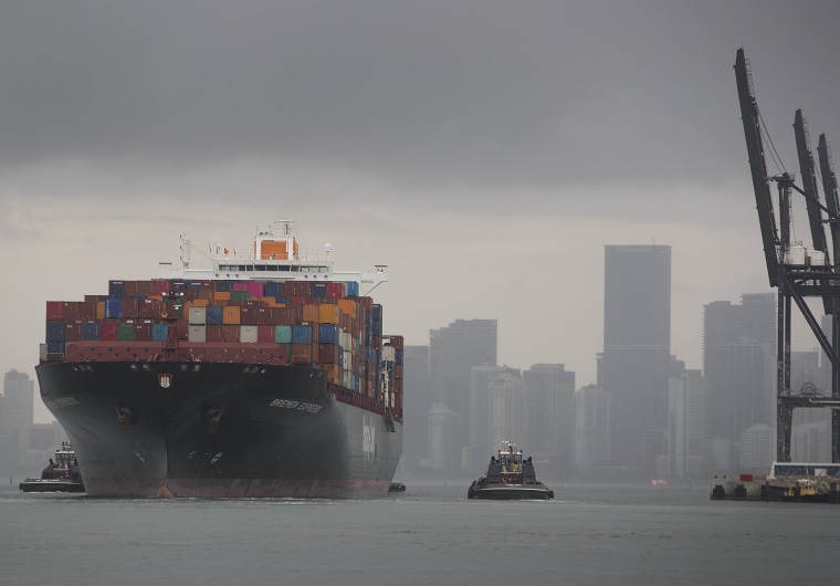 Image: The Bremen Express cargo ship prepares to dock at PortMiami, which saw China as its top trading country in 2018