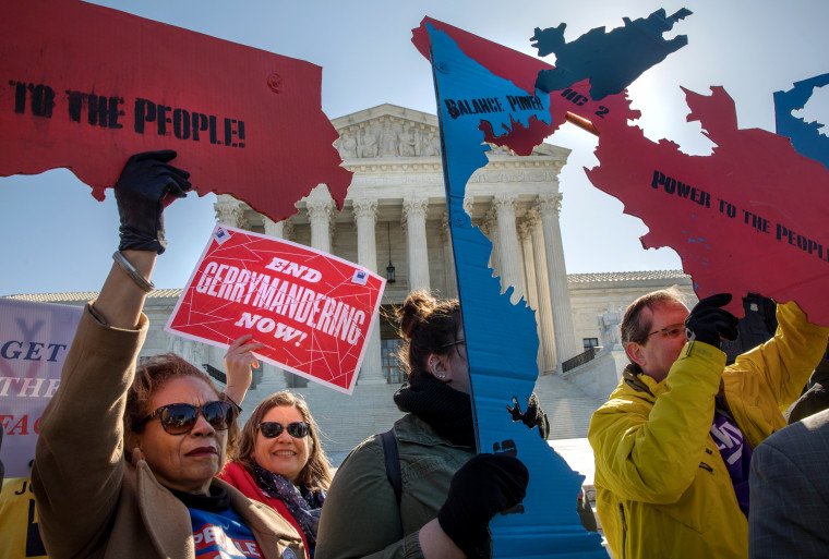 Image: Demonstrators protest against gerrymandering at the Supreme Court on March 26, 2019/