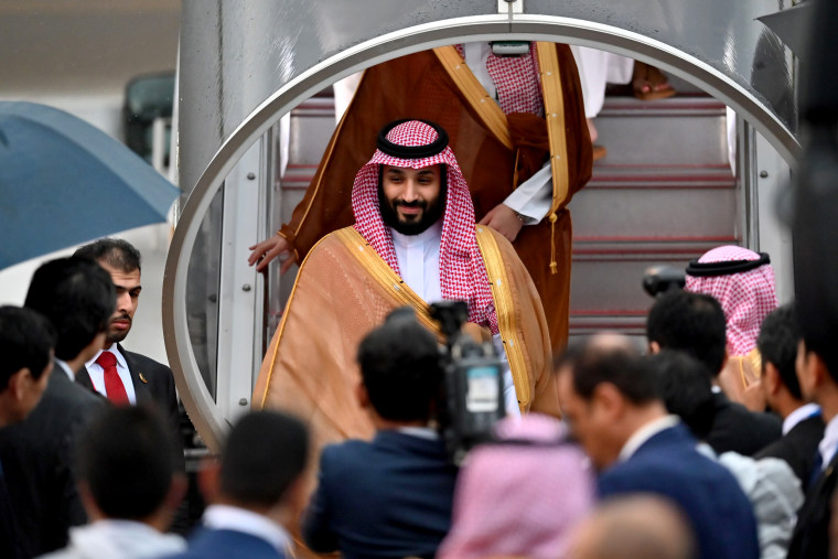 Image: Saudi Arabia's Crown Prince Mohammed bin Salman arrives ahead of the G20 Osaka Summit in Japan on June 27, 2019.