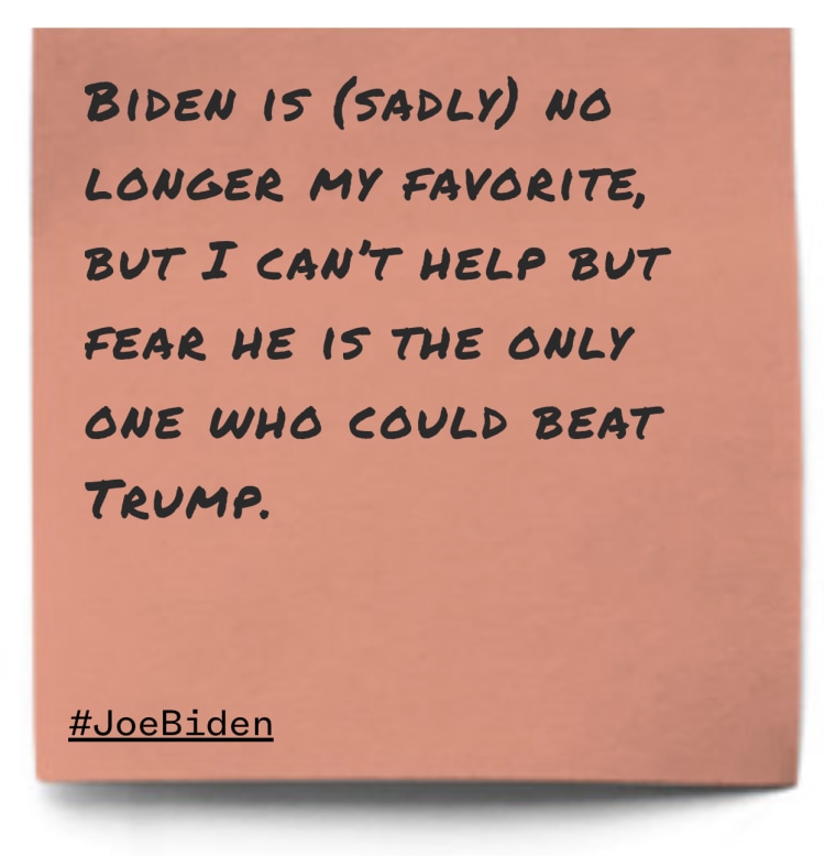 "Biden is (sadly) no longer my favorite, but I can't help but fear he is the only one who could beat Trump."