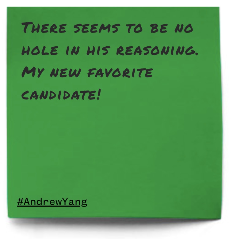 "There seems to be no hole in his reasoning. My new favorite candidate!"