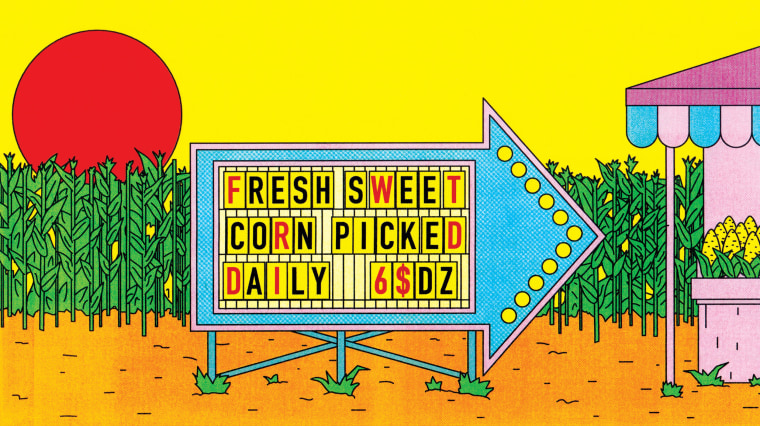 Illustration of a sign for fresh picked corn.