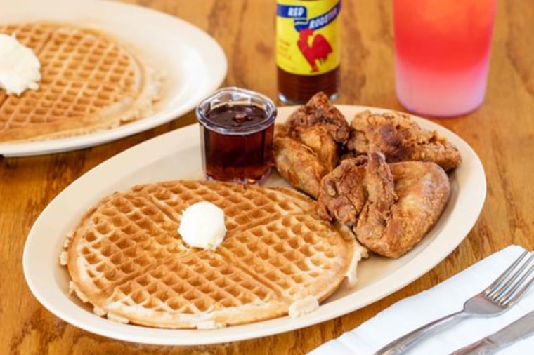 Fried chicken and waffles at Roscoe's House of Chicken and Waffles