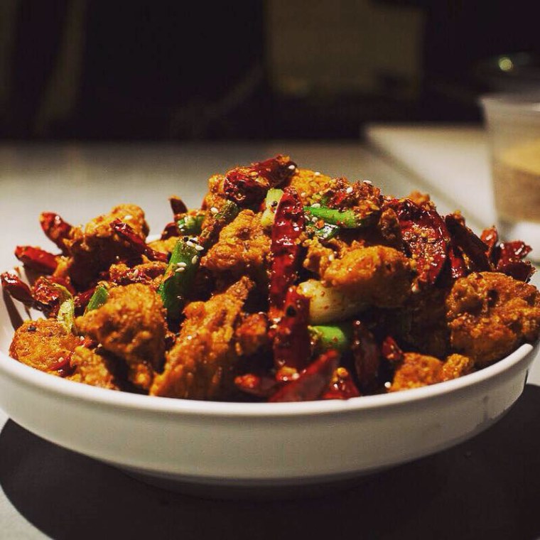 La Zi Ji fried chicken with dried chiles and Sichuan peppers