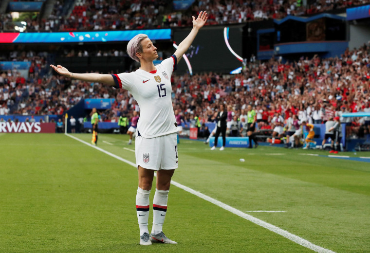 Image: Megan Rapinoe of the U.S. celebrates scoring their first goal against France.