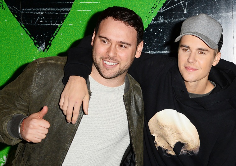 Scooter Braun and Justin Bieber in London