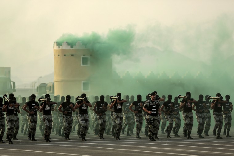 Image: Saudi security forces take part in a military parade near Mecca on Sept. 17, 2015.