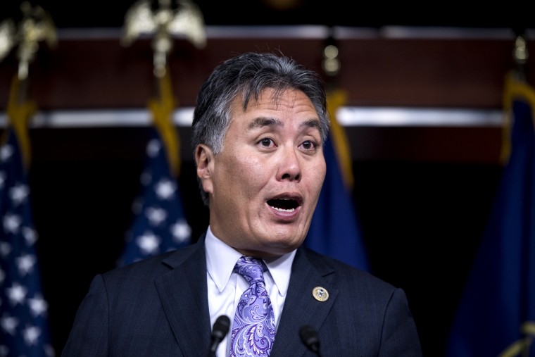 Image: Rep. Mark Takano, D-Calif., speaks during a press conference on Capitol Hill on Nov. 16, 2017.