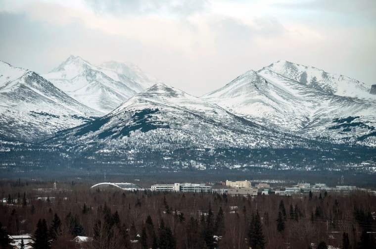Image: The University of Alaska Anchorage campus and U-Med district seen from midtown Anchorage.