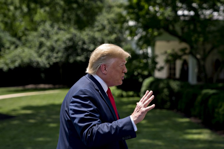 Image: President Donald Trump speaks to the media before departing the White House on June 26, 2019.