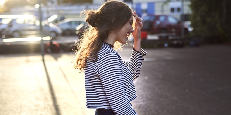 blue and white striped womens tops