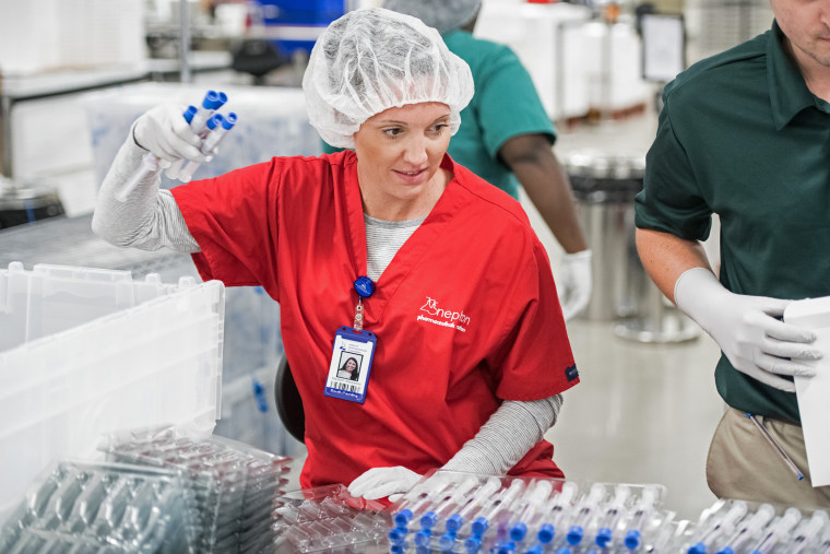 Cayce Elementary School teacher Meredith Blackwood works a shift at Nephron Pharmaceuticals on June 29, 2019 in Cayce, South Carolina.