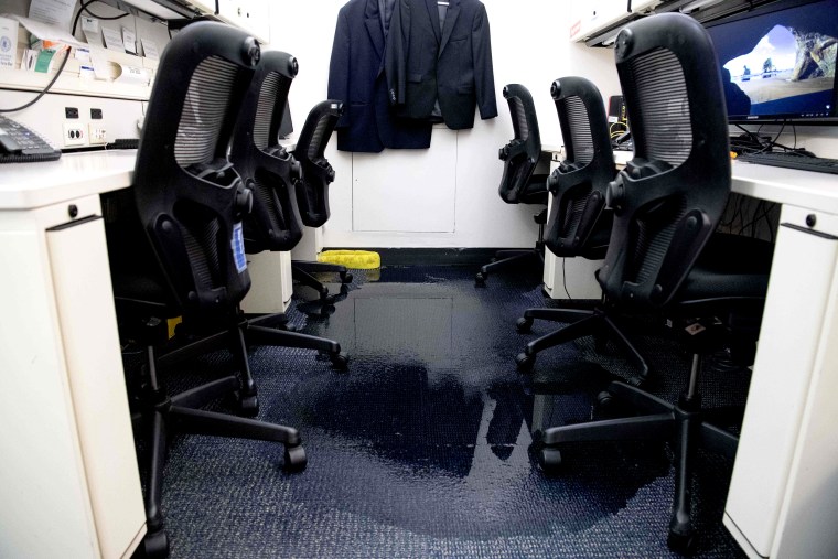 Image: Flooding in the basement of the White House briefing room on July 8, 2019.
