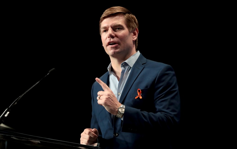 Image: Rep. Eric Swalwell, D-Calif., speaks at a campaign event in Cedar Rapids, Iowa, on June 9, 2019.