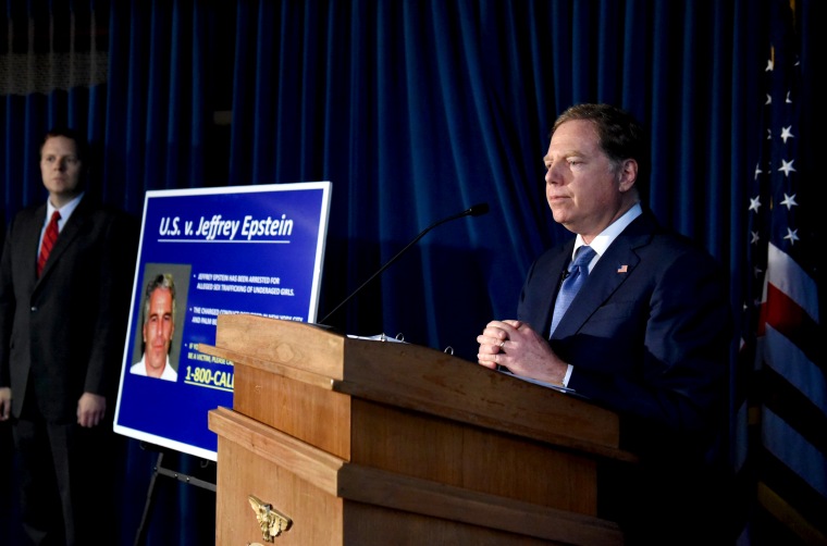 Image: Attorney for the Southern District of New York Geoffrey Berman announces charges against Jeffrey Epstein on July 8, 2019.