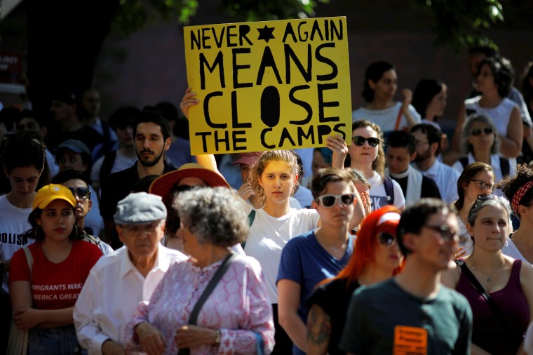 Image: Demonstrators take part in the Never Again Para Nadir protest against ICE Detention camps in Boston