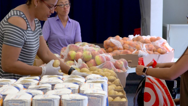 A Feeding San Diego truck arrives every two weeks with free groceries at Dewey Elementary School in San Diego.