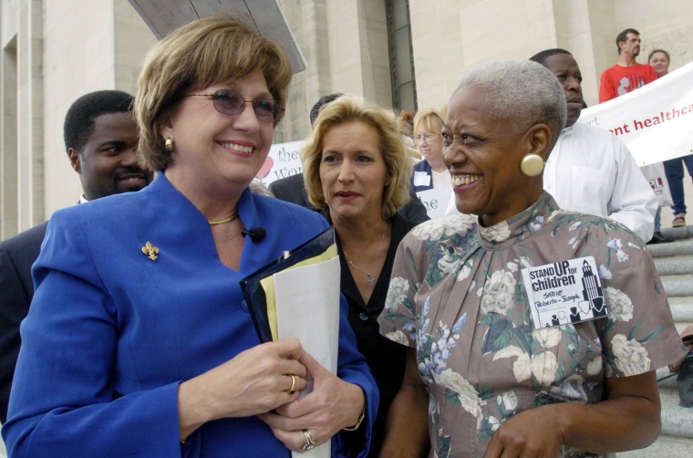 Image: Sadie Roberts-Joseph, right, before the start of  Stand Up for Children rally in Baton Rouge, Louisiana, in 2004.