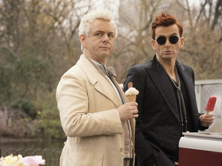 Michael Sheen and David Tennant in the Amazon Original series "Good Omens," which inspired students in a juvenile detention center, and then inspired a wave of kindness by author Neil Gaiman and dozens of strangers. 