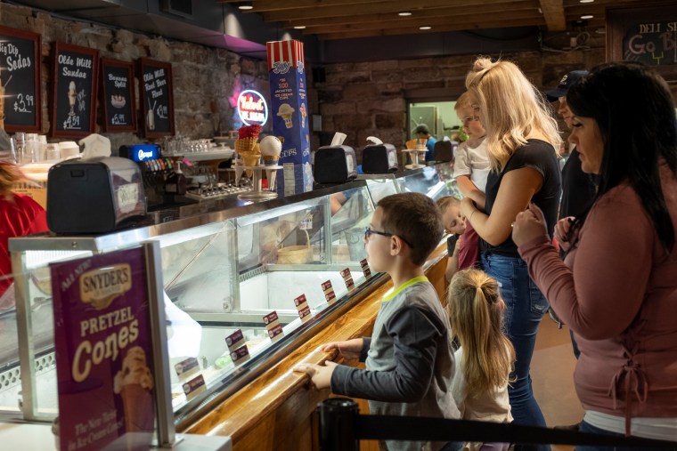 Customers lining up at Velvet Ice Cream in Utica, Ohio