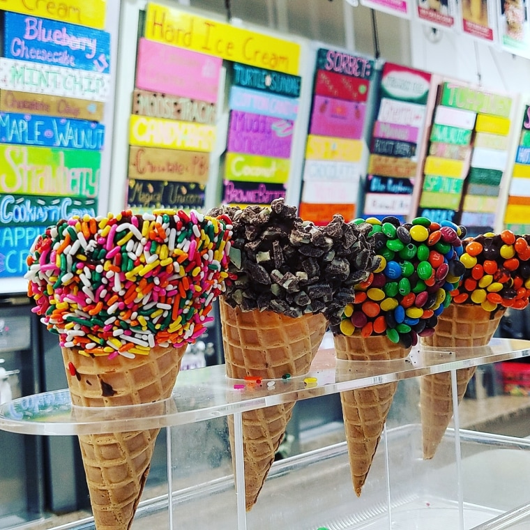 hand-dipped cones at Cowlick's Creamery