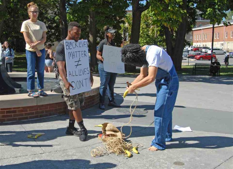 Image: Student disrupts Black Lives Matter Rally while wearing a gorilla mask