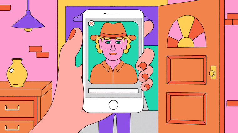 Gif illustration of a hand moving a phone with a photo of a man to reveal a similar, but different looking man.